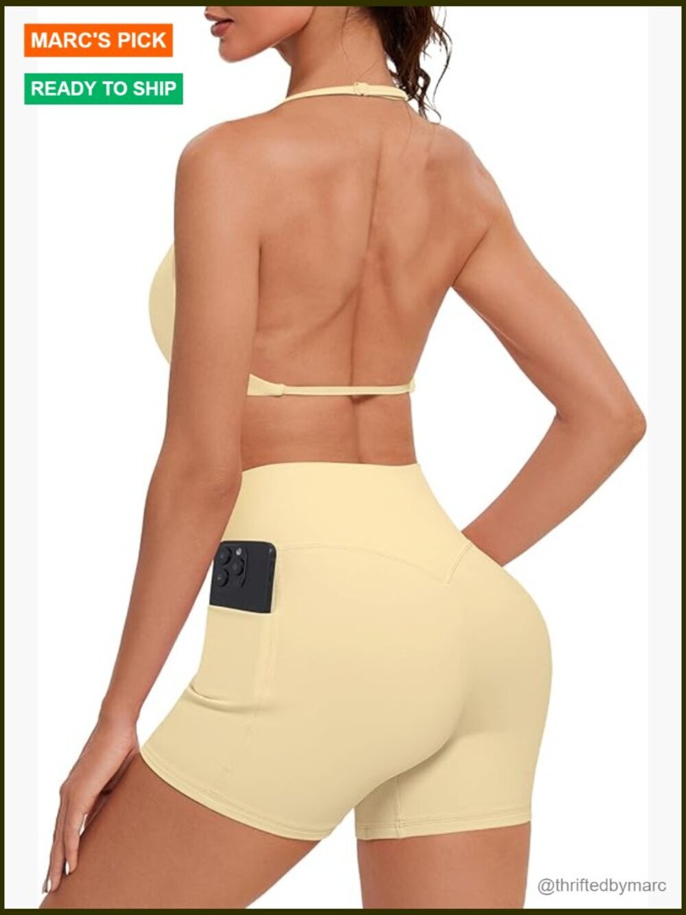 Open Back Strappy Sports Bra Set with Pockets, True to Size Workout Outfit